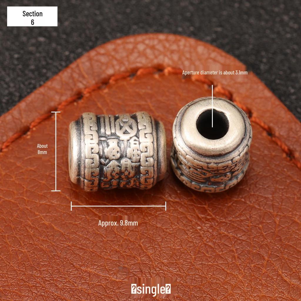Ethnic-Style Sterling Silver S999 Fu Character Spacer Beads: Retro Barrel Ruyi Beads for DIY Lucky Silver Jewelry