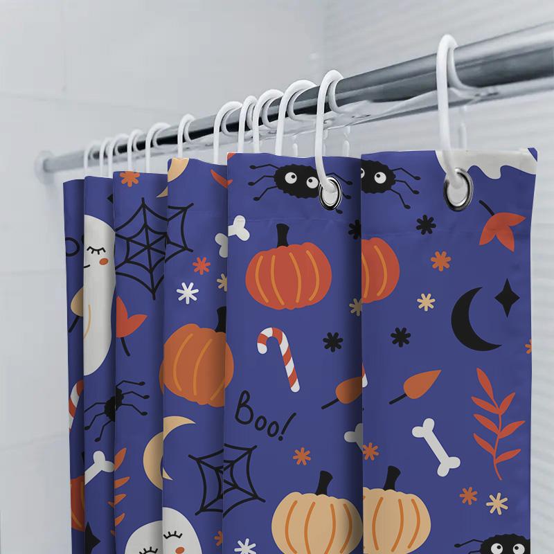 Halloween-Thema Duschvorhang Mit Geister- und Kürbisdruck Für Badezimmerdekoration