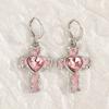 Vintage Gothic Black Heart Shaped Kitten Inlaid With Pink Zircon Earrings Creative Cool Cross Heart Shaped Sweet Jewelry Gift