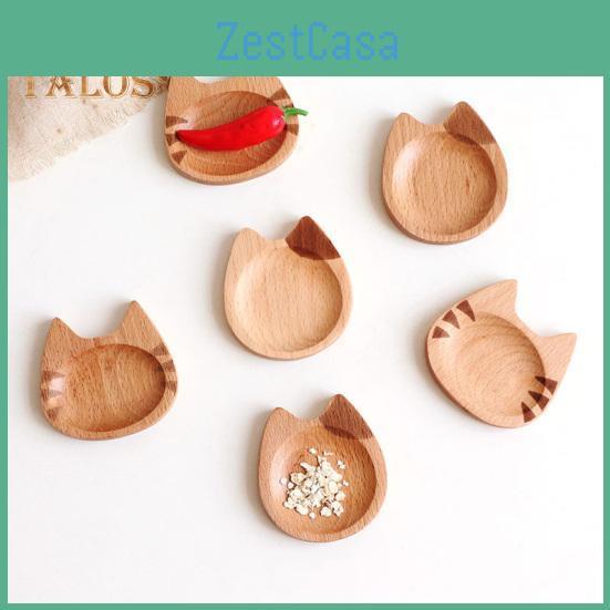 Decorative Dish Food Grade Seasoning Wooden Useful Cartoon Cat Shaped Dipping Bowl For Desktop