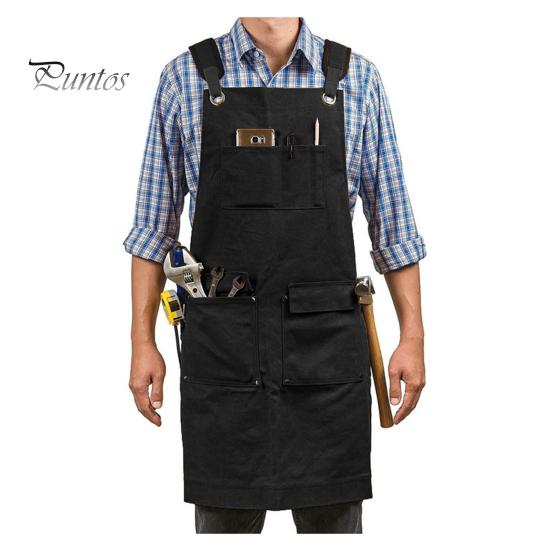 

Фартук из холста, маслостойкий кухонный фартук для мужчин и женщин, модный фартук для взрослых, кофейный фартук с карманами для ресторана, домашней кухни, отеля чёрный