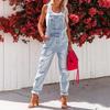 Tuta di jeans strappata da donna azzurro chiaro