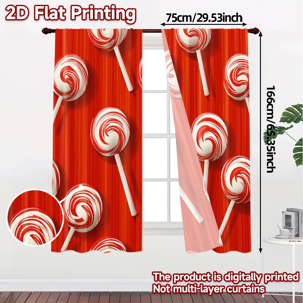 2D Flat Printing  JIT 2pcs   Curtains (Without Rod) Candy Swirl Curtain Popular Minimalist Curtains Versatile Polyester Curtains