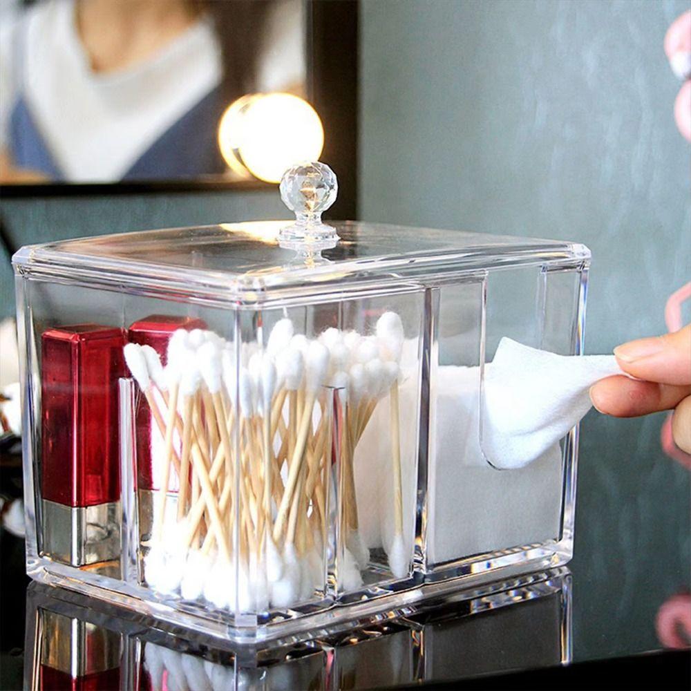 Acrylic Cotton Swab Storage Box with Cover Cosmetic Stand Tampon Organizer Dispenser Bathroom