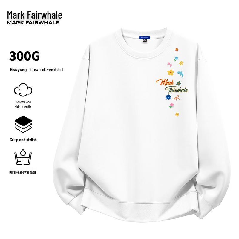 MARK FAIRWHALE Men's Retro Heavyweight Letter Print Crewneck Sweatshirt