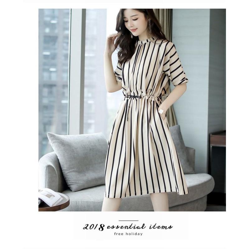 Elegant Women Fashion Summer A Line Stripe Midi Dress In Plus Size For The Stylish You