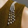 Yousheng Women Brooch Sparkling Faux Crystal Inlaid Brooch Pin Long Spike Design Geometric Shoulder Chain Party Accessory