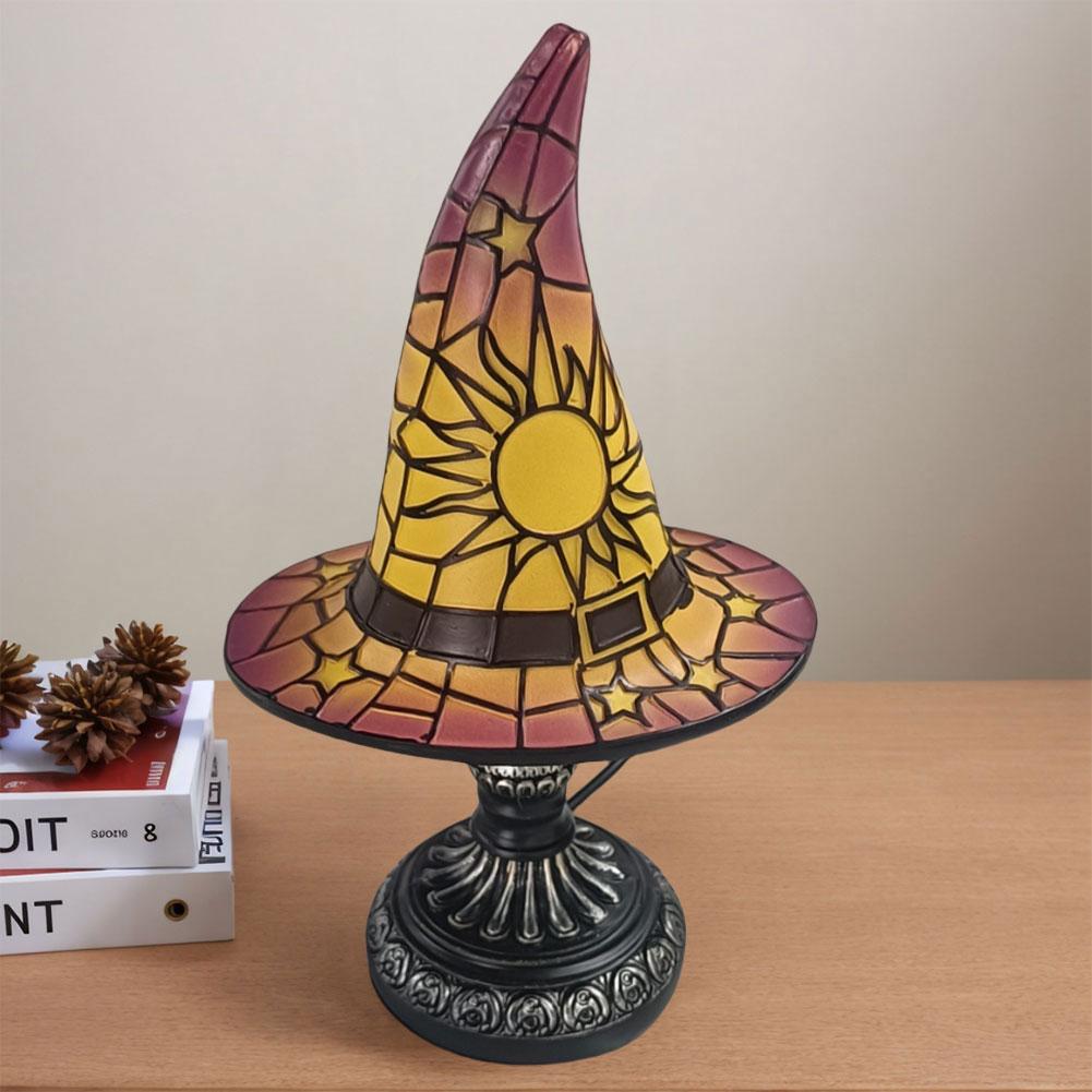 Witch Hat Lamp Resin Desktop Ornament Halloween Decorations USB Powered Creative Table Lamp Night Light for Home Bedroom Decor