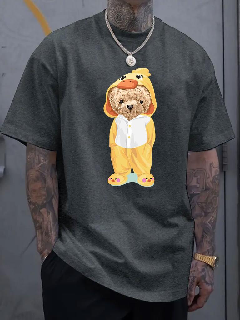 Cartoon Bear Graphic Printed Short Sleeved Luxury Cotton T-shirt for Summer Unisex Men and Women Casual Loose Fashion Trend