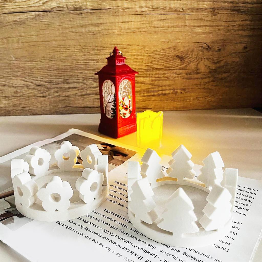 Silicone Tealight Candle Holder Mold Christmas Tree Flower Tealight Candle Bases Silicone Mold for Crafting Projects
