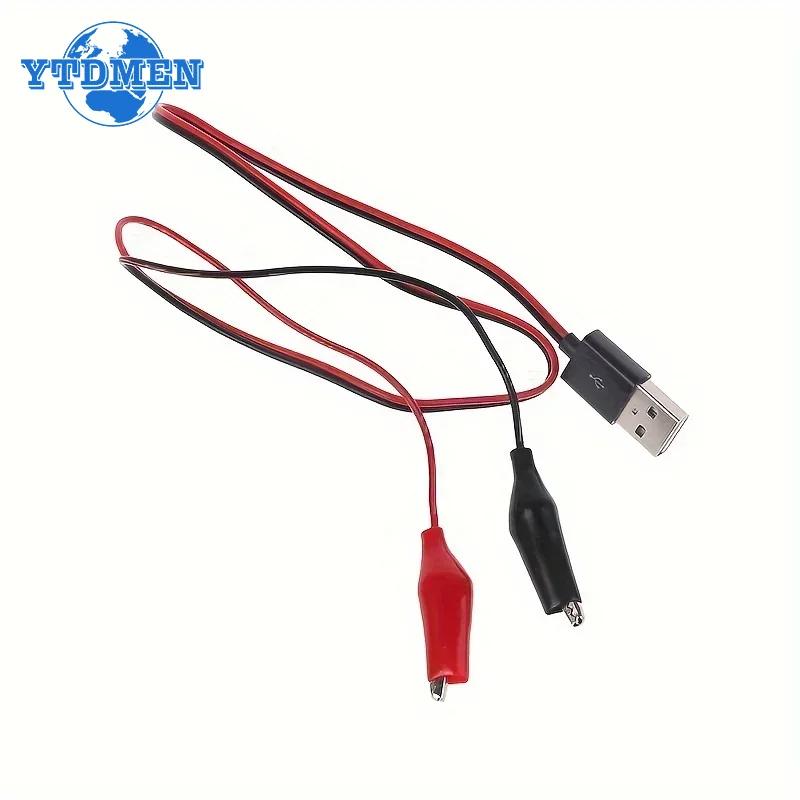Alligator Test Clips Clamp To USB Male Socket Test Leads Connector Power Supply Adapter Wire 60CM Cable Crocodile Clips