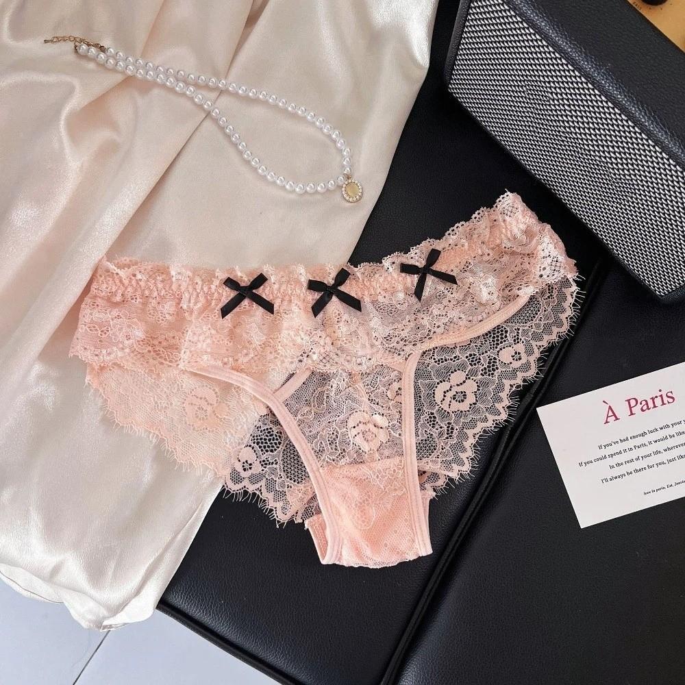 Low Waist Bowknot Lace Panties Japanese Style Mini Bow Underpants Breathable Thong for Women Lady