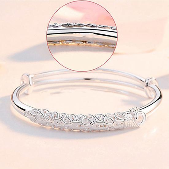 Women Bangle Copper Silver Color Curved Adjustable Smooth Polished Luster Wrist Jewelry Anniversary Birthday Gift Lightweight Bangle
