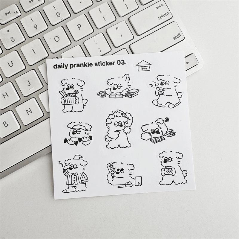 Korean Cute Puppy Prankie’s French Line Drawing Journal Stickers