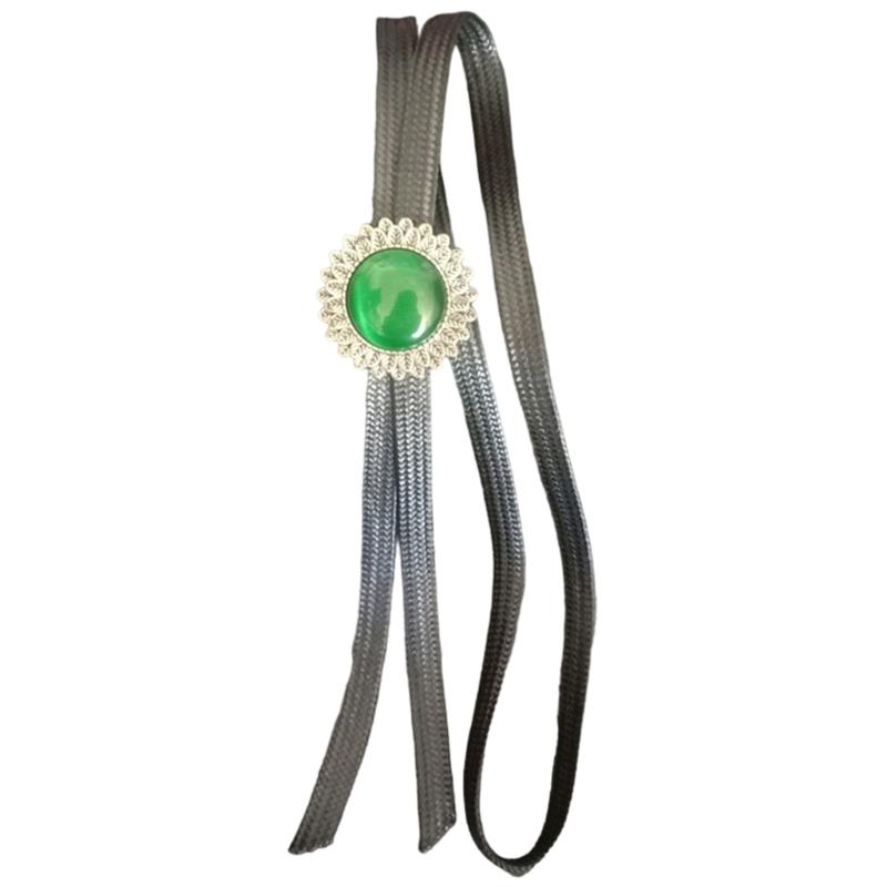 Engraving Flower Stone Bolo Tie Carved Necktie for Shirt Jeans Western Necklace Braided Shoestring Necktie Bolo Tie