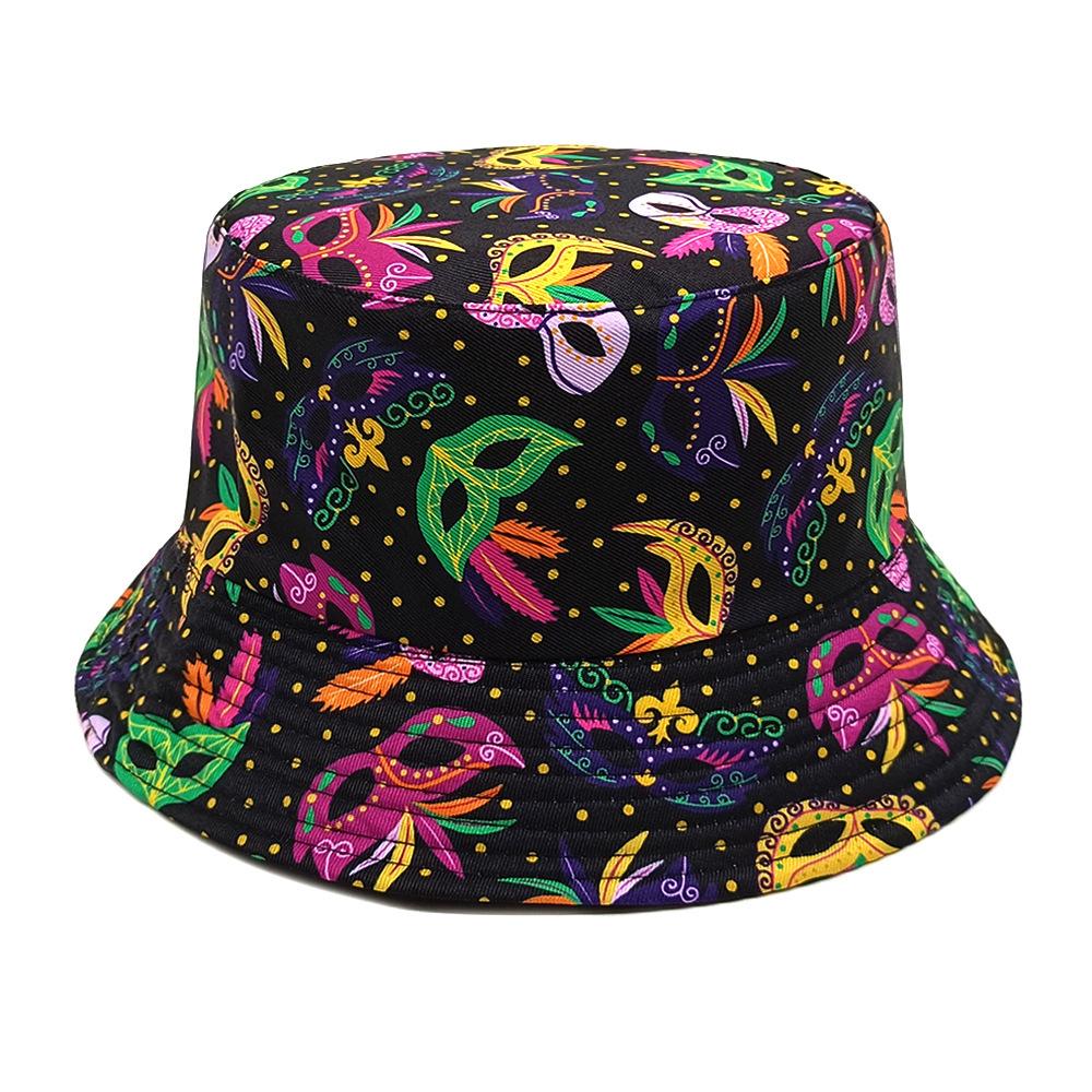 Retro Ball Mask Pattern Bucket Hats Women Men Summer Sunscreen Sun Hat Reversible Fisherman Hat Female Decorate Panama Hip Hop