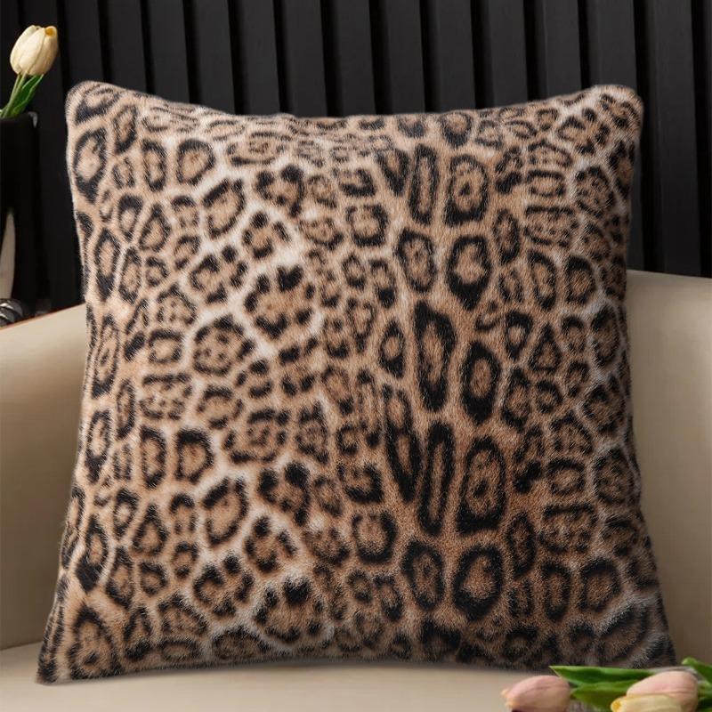 1pcs Beige Brown Leopard Print Polyester Pillow Cover Retro Cushion Case for Living Room Sofa Bed Backrest Decor Only Pillowcase