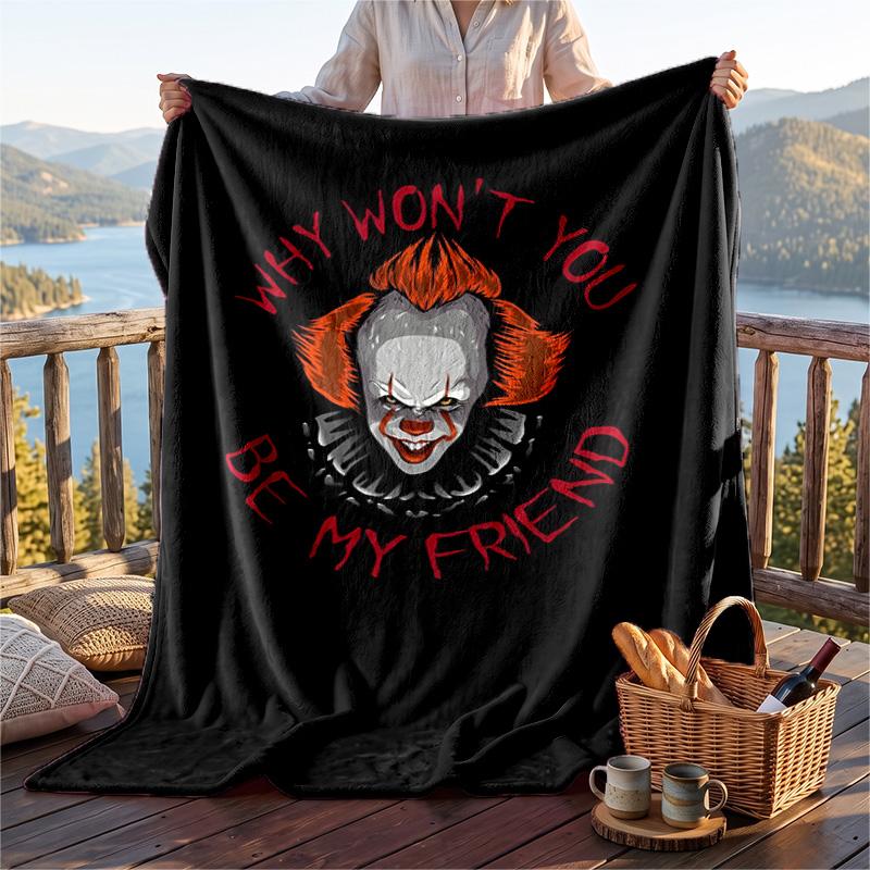Warm Flannel Blanket Horror Movies Pattern, Lightweight Comfortable Throw Blanket for Bed Sofa Use
