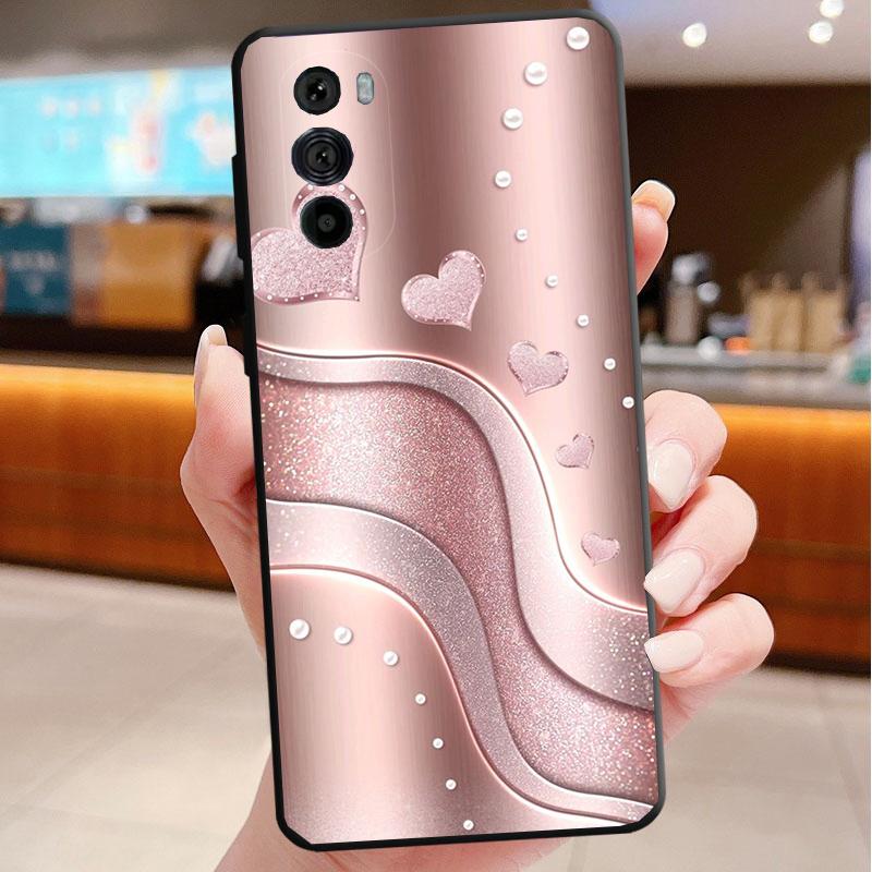 Phone Case For Motorola Edge 50 40 Pro 60 50 40 30 Ultra Neo Fusion Moto G85 G72 G53 G54 G84 G13 G32 Pink Gold Love heart