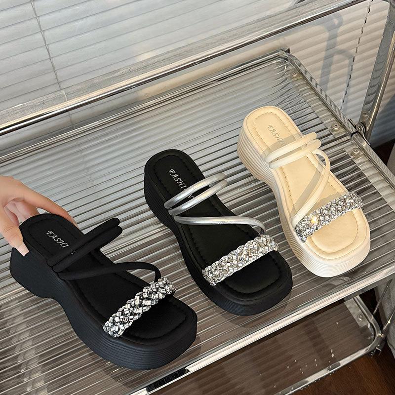 

Thick-soled Shoes Women s Shoes Height-increasing Slippers New One-shoulder Sandals 35 чорний