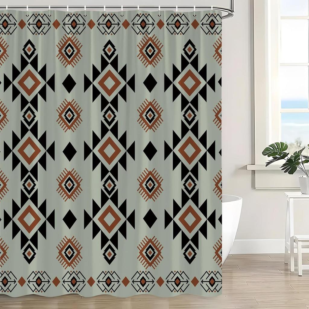 Shower Curtain Western Boho Abstract Pattern Geometric Vintage Native Simple Neutral Classic Southwestern Farmhouse White Black
