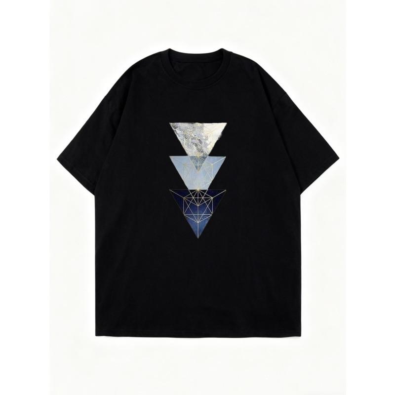 Oversized T Shirt Black Geometric Triangles Print Casual Wear