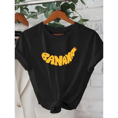 Women'S Short-Sleeve Regular Fit - 2D Geometric Drawing with a Fun Yellow Banana Pattern, Stylish Printed Design In Trendy Street Style