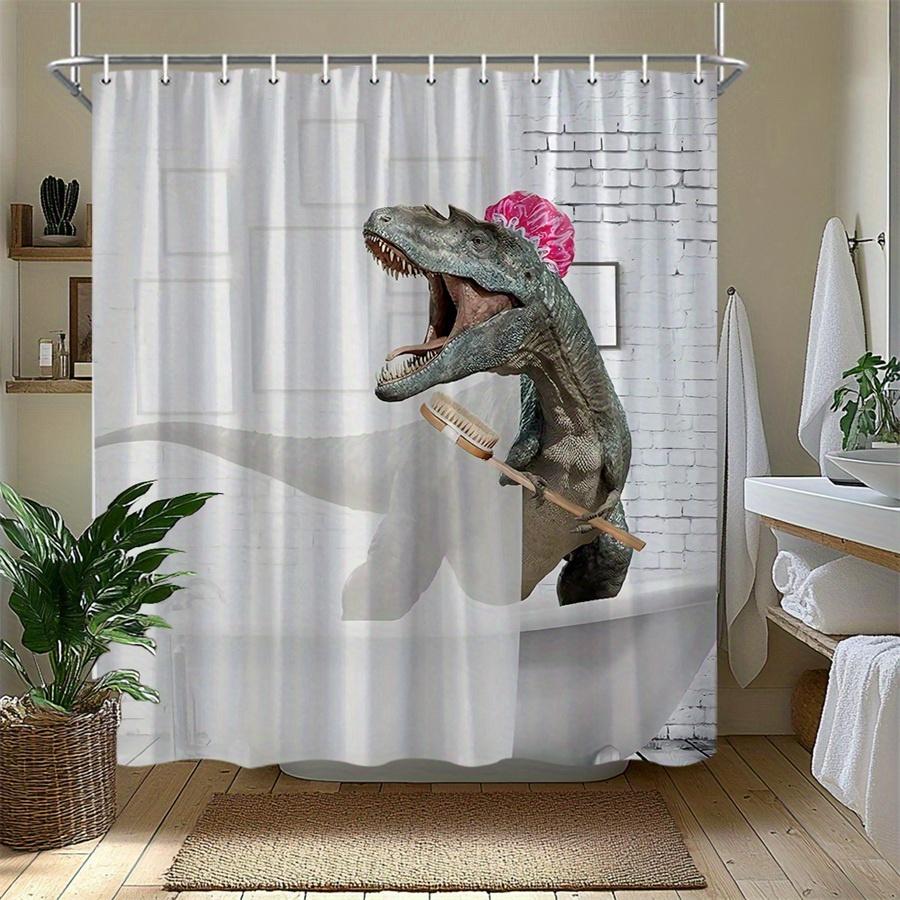 Lustiger Dinosaurier-Duschvorhang Wasserdichter Badvorhang Tropischer Dschungel-Druck Neuheit Kinder Badezimmer Dekoration
