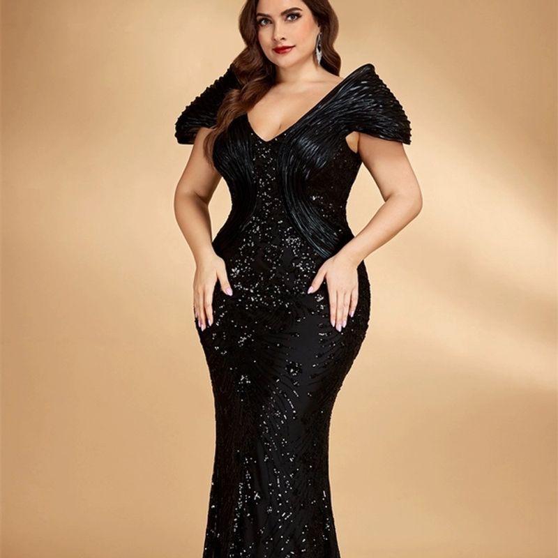 Plus-Size Foreign Trade Long Dress, New European and American Style Sequin Dress, Evening Gown for Parties