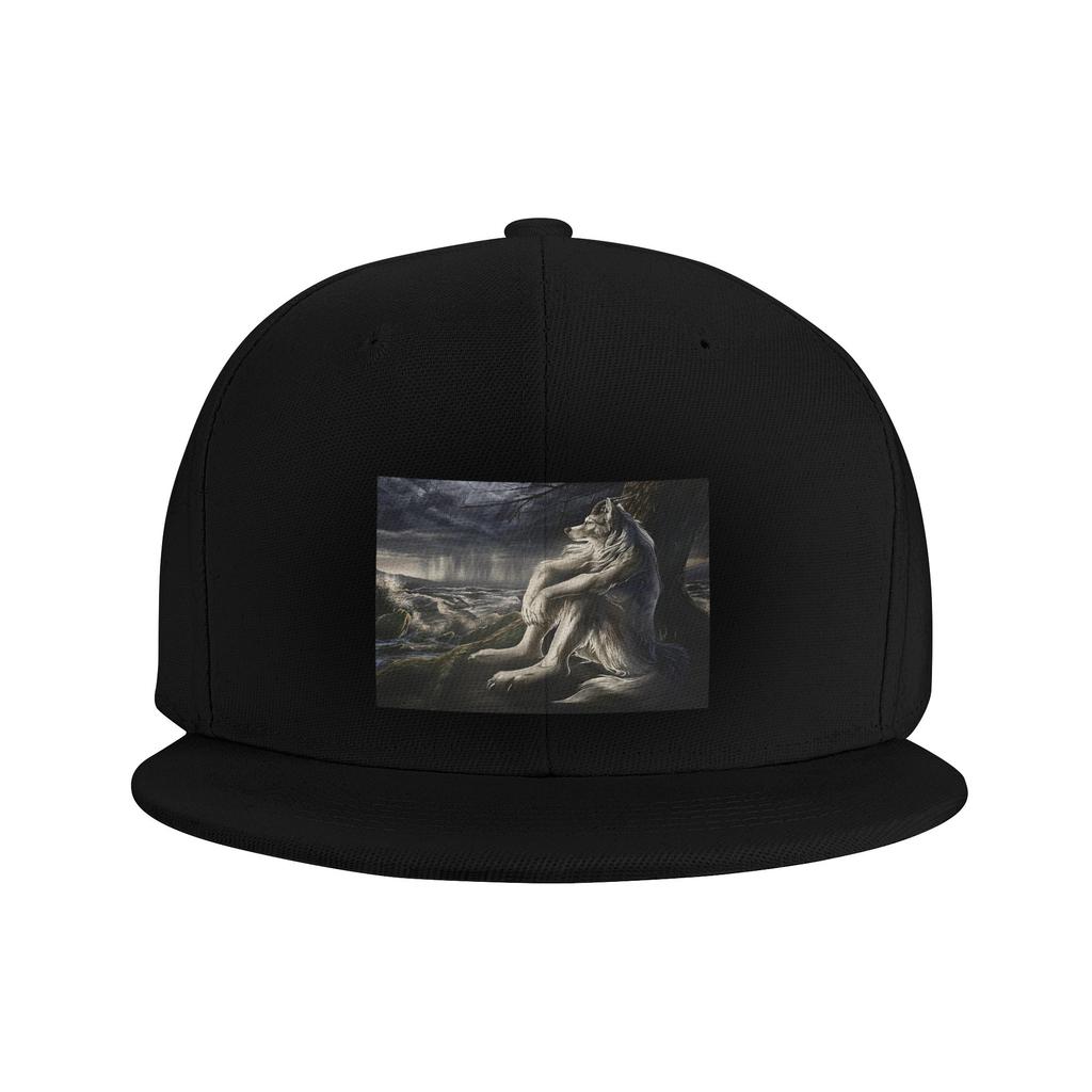 Emo White Wolf Sitting Sad Meme Baseball Caps Snapback Fashion Baseball Hats Casual Casquette Outdoor for Unisexs And Womens