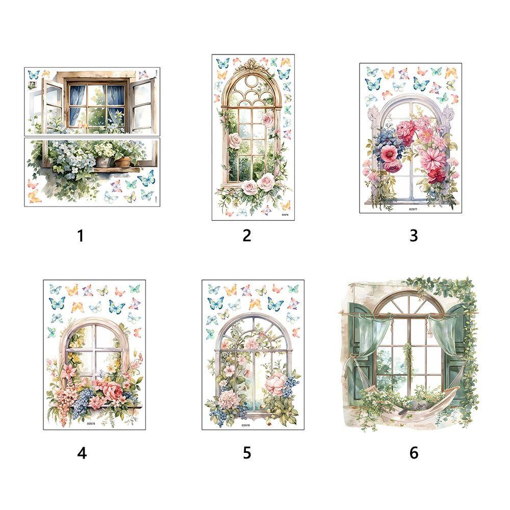 Multicolor Wall Sticker PVC Background Ornament Window View Flowal Stickers Watercolor Self-Adhesive Wallpaper Kids Room