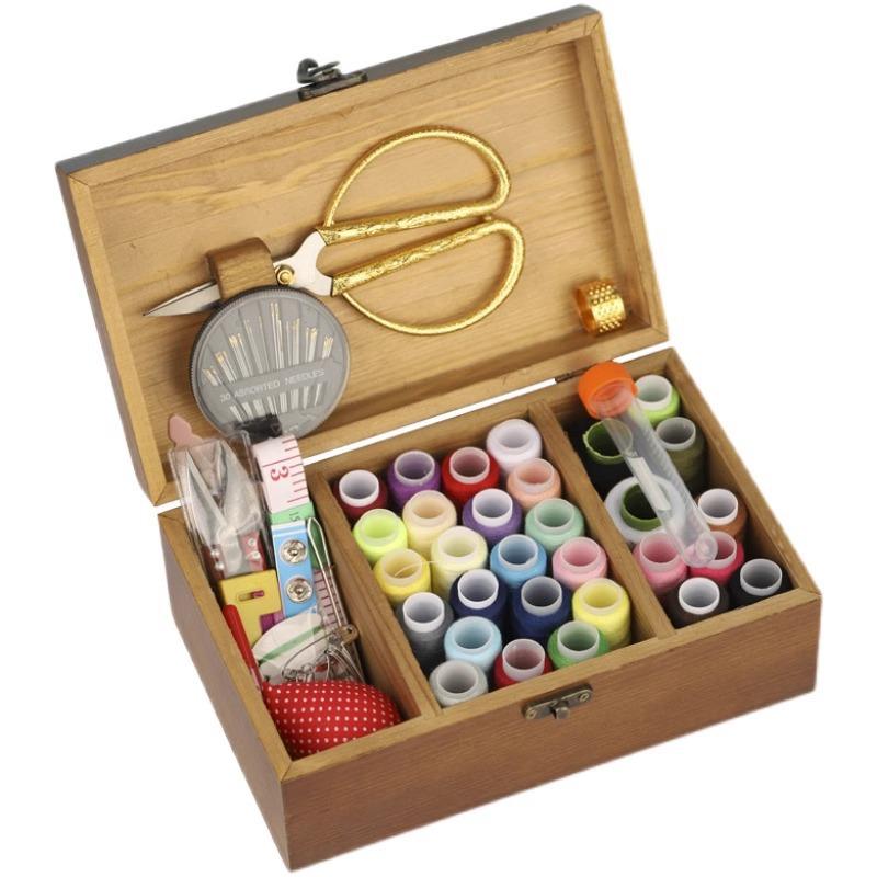 Needle and Thread Box Set, Needle and Thread Bag, Household Sewing Thread Needle Storage Box, Solid Wood Needle and Thread Box