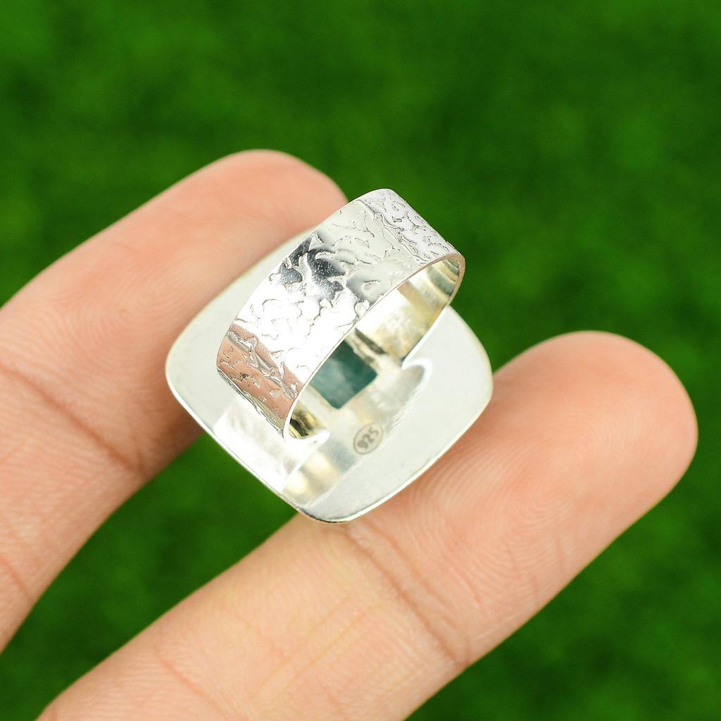 Sterling Silver Cushion Heart Chakra Amazonite Stone Sister Bezel Ring Size 7.75