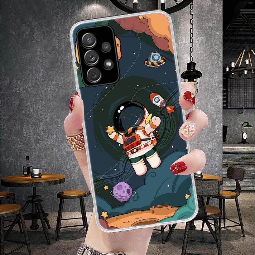 Cartoon Planet Astronaut Star Rocket Soft Phone Case For Samsung Galaxy A12 A22 A32 A52 A72 A02S A51 A50S A71 A70 A31 A20S Note