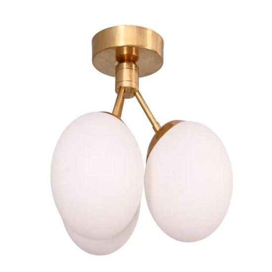 3-punktowy żyrandol Sputnik z kloszami | Nowoczesna lampa sufitowa z mosiądzu z połowy wieku