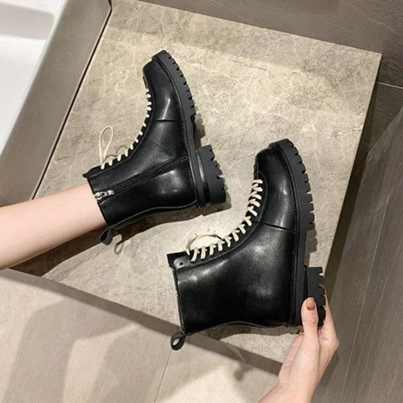 Fashion Booties Trend 2024 Ankle Boots for Women Black Platform Chunky Woman Short Shoes Large Size Warm Fashion Sale Footwear Pu Winter