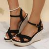 Black Beige Wedge Sandals for Women's 2025 New Platform Fish Mouth  Strap Fashion Shoes Female Summer Buckle Strap Sandal