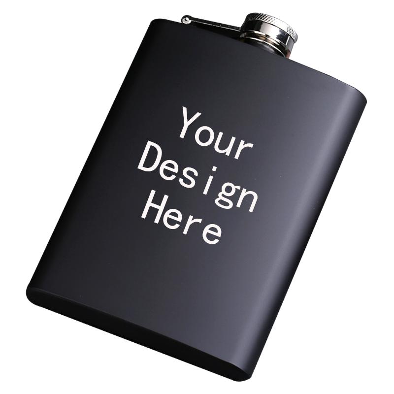 8 OZ Ounces Black Matte Metal Gift Stainless Steel Hip Flask Flagon Alcohol Bottle Whisky Vodka Laser Engraved LOGO Custom Made