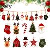 Decorative Wood Crafts for Home Vintage Christmas Hanging Bunting Garland, 2D Flat Wooden Snowman Elk Stocking Garland Decorations Tree Santa