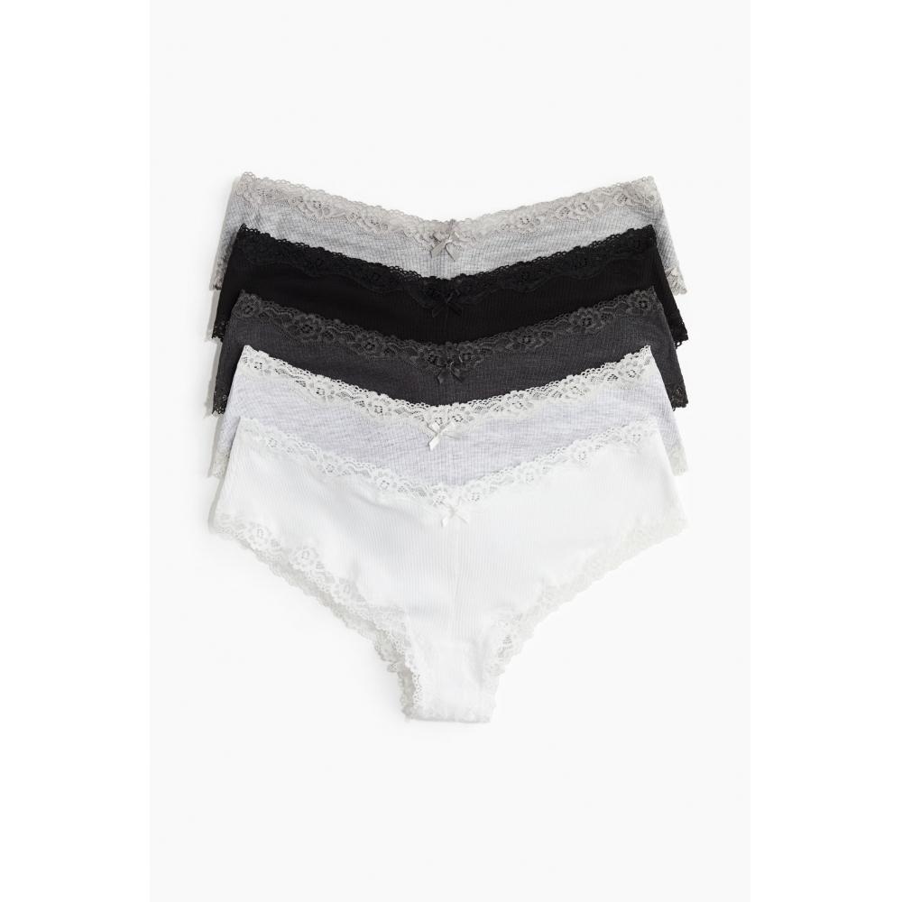 

Комплект трусиков HM Hipster из 5 предметов светло-серый меланж черный белый