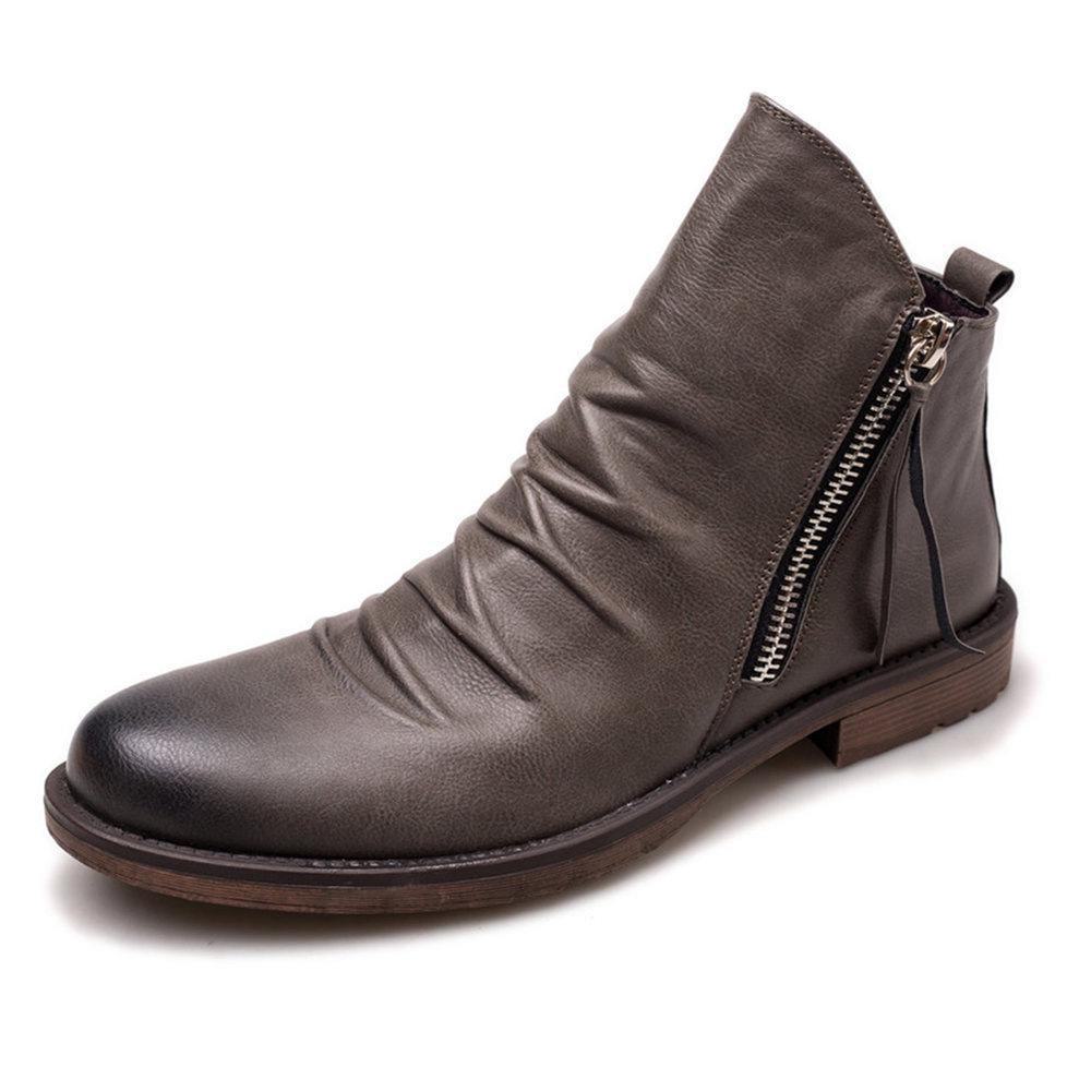 Botas Martin de piel con borlas para hombre, con cremallera de doble cara y suela antideslizante, tallas grandes disponibles.