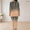 Women Plus Size Printed Half Zip Long Sleeve Longline Top Fitted Pants Two Piece Set