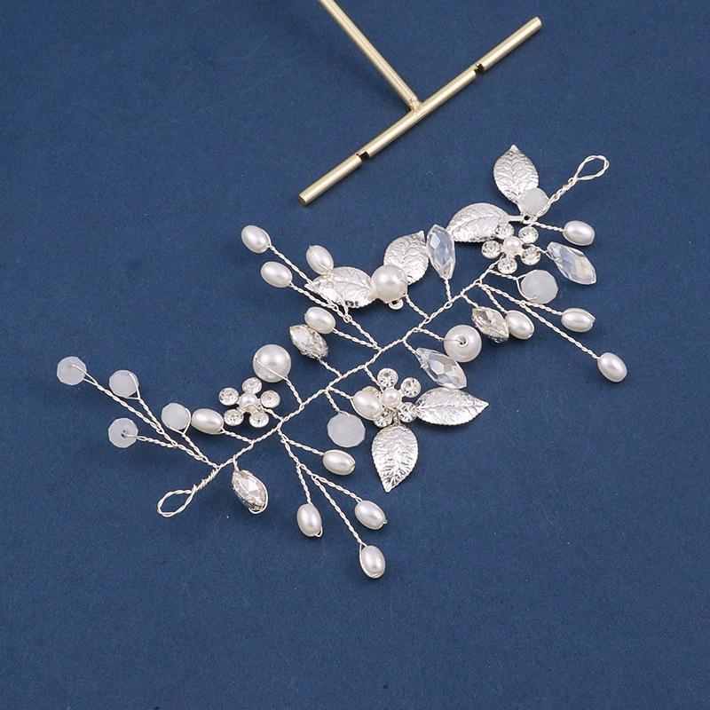 European Dance Festival Handmade Crystal and Pearl Leaf Hair Band for Brides