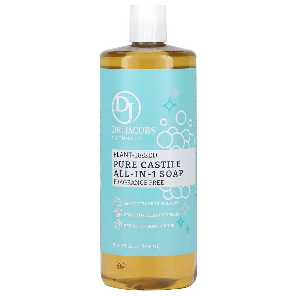 Dr. Jacobs Naturals Vegetable Pure Castile All-in-One Soap, Unscented, 946 Ml (32 Oz)