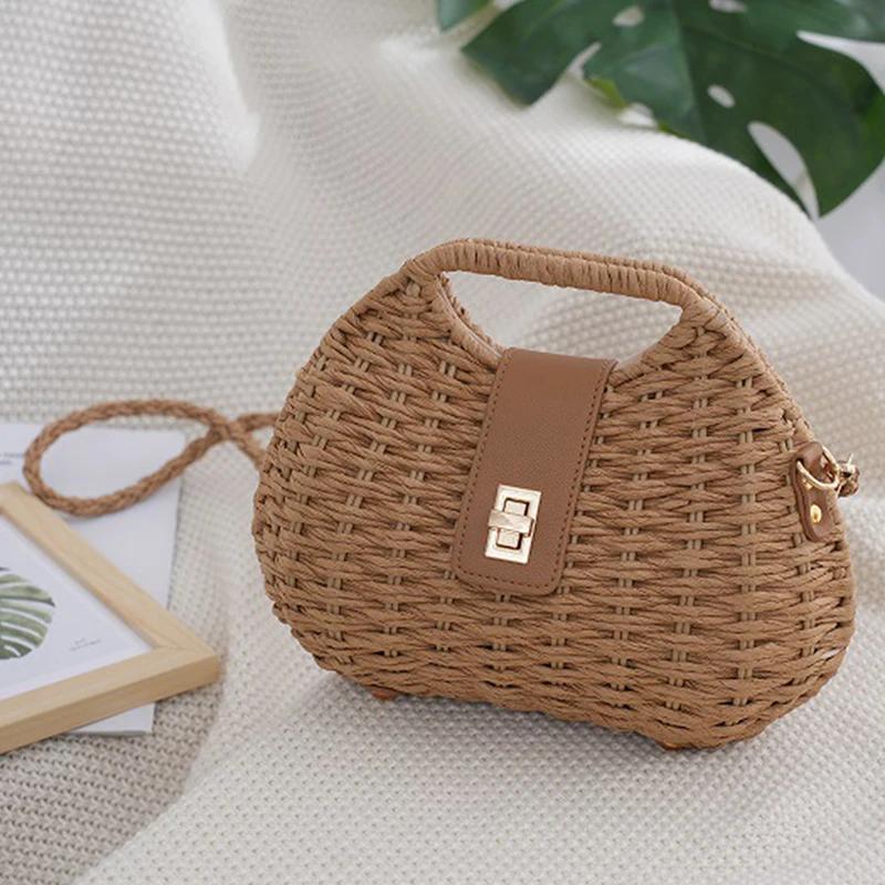 Damen Umhängetasche aus Stroh Gewebtes Seil Elegante Schulter-Strandtasche