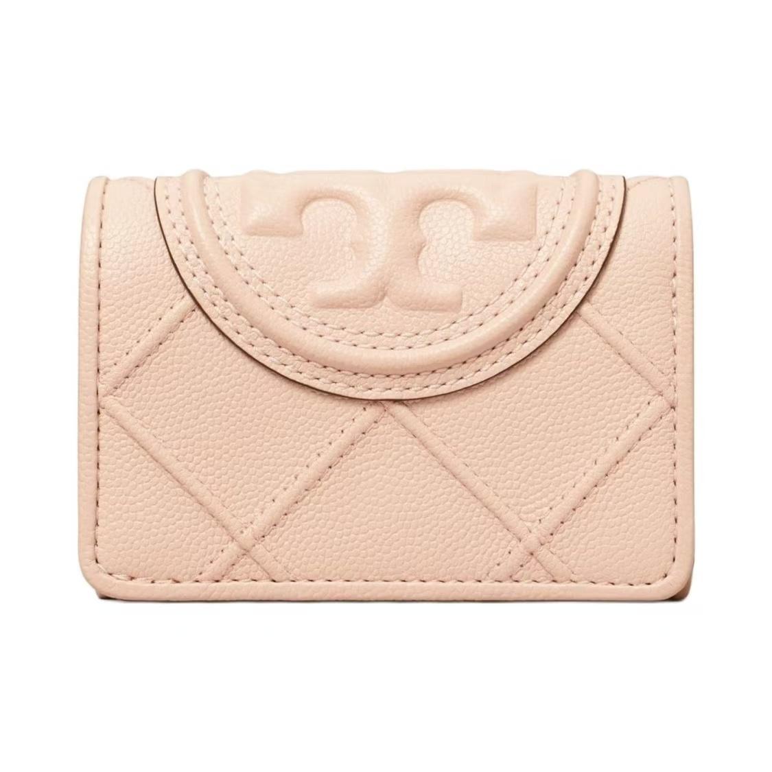 

Tory Burch Fleming Pleated Quilted Snap Closure Embossed Leather Wallet Small Women Wallet Pink 158612-650 Basic Set (Bag+Dust Bag)