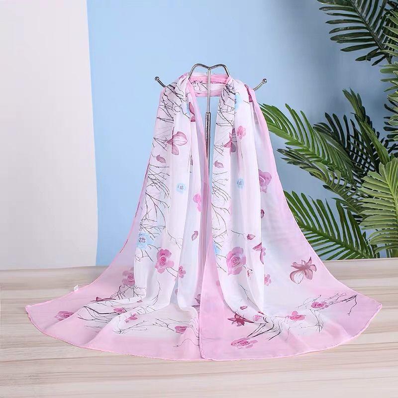 Summer Chiffon Scarves Women's Long Printed Scarves Versatile Decorative Thin Sun Protection Headscarves