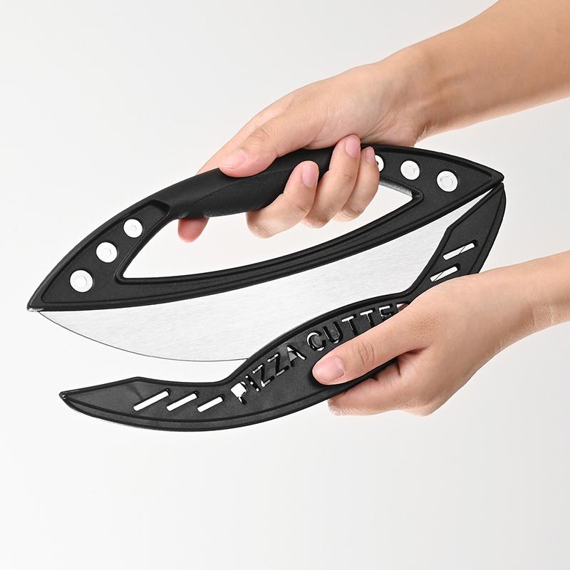 12'' Nerezový kráječ na pizzu Půlkruhový Velký Multifunkční Nůž na krájení pizzy s krytem čepele Kuchyňský pekařský nástroj