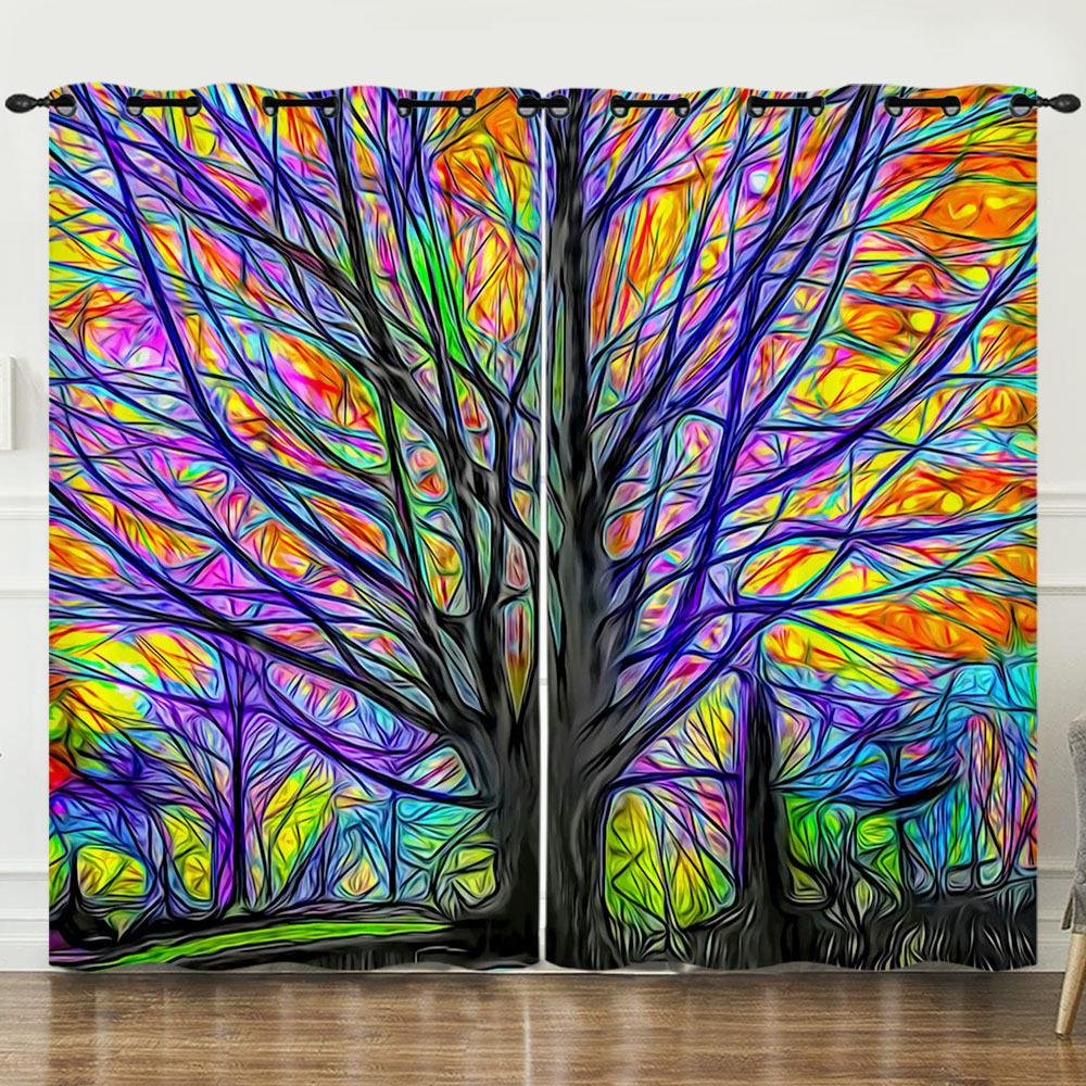 Curtain Wish Tree Owl 3D Digital Printing Blackout Curtain Punching