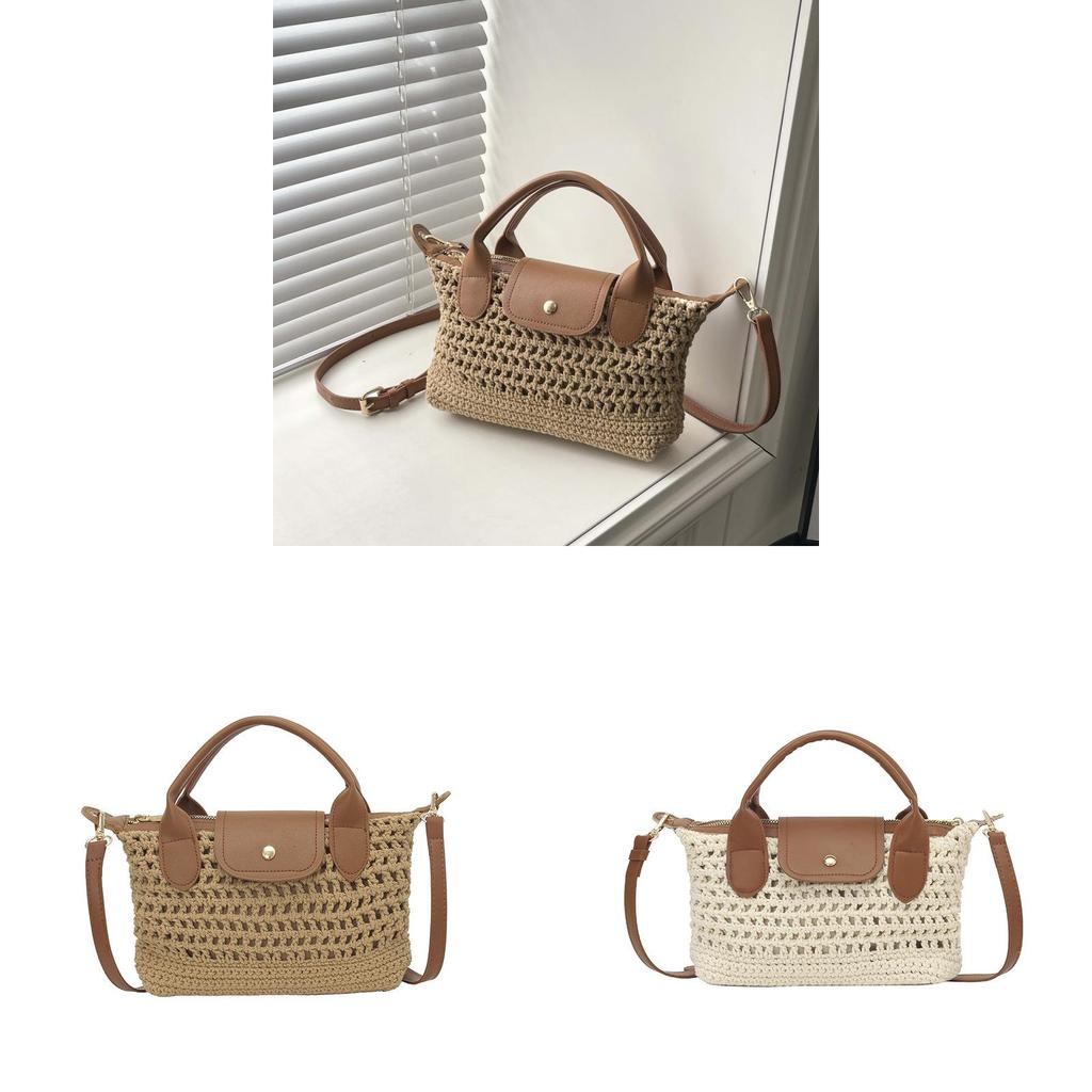 Small Handwoven Duffle Bag With Zipper Closure For Commute
